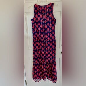 Lucky Brand Navy and Pink Patterned Maxi Dress